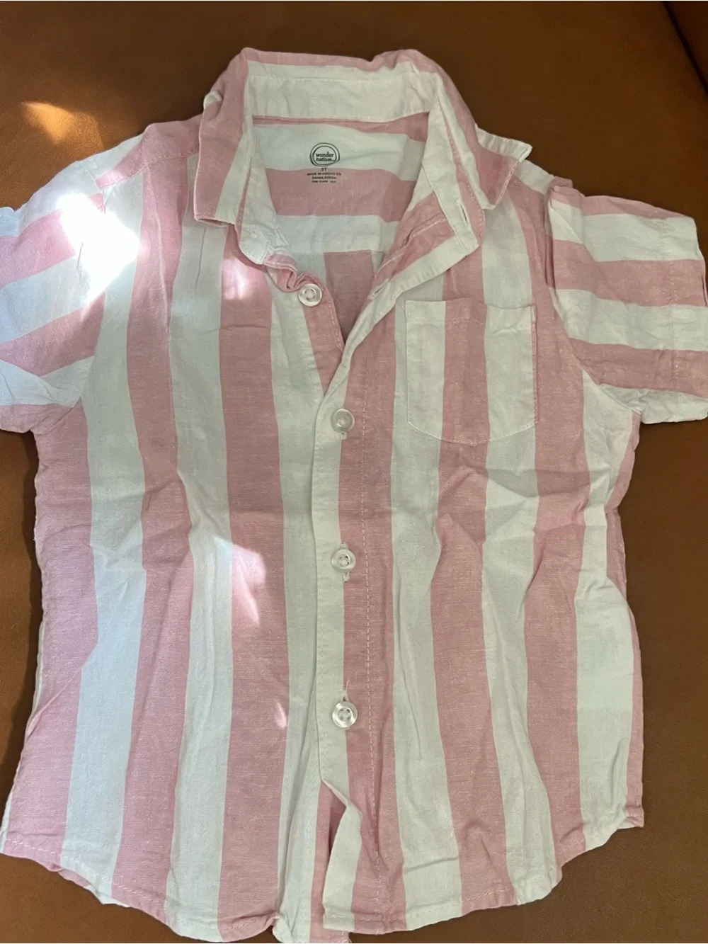 Wonder Nation Boy's Short Sleeve 2 Piece Set pink white striped linen-blend 3T